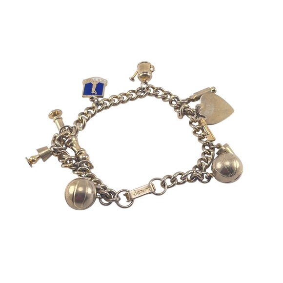 Vintage Samson Silver-Tone Charm Bracelet With Unique Soccer Ball & Shield Charm - Picture 2 of 7